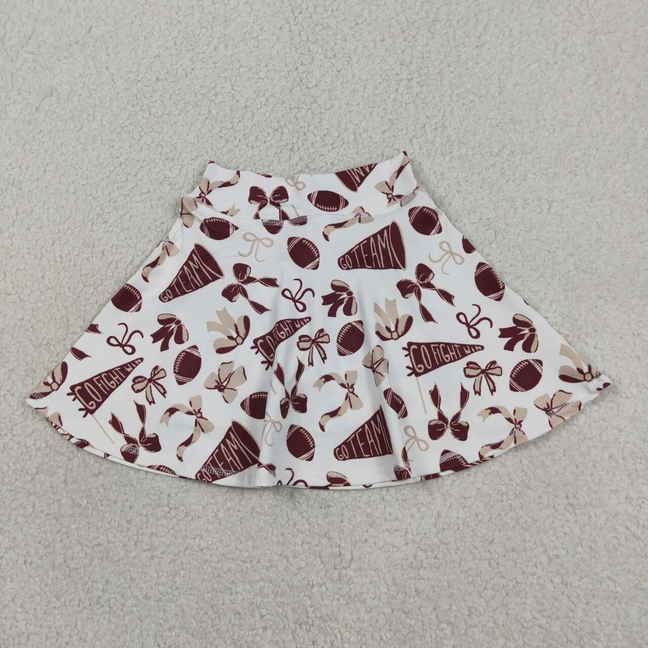 GLK0139 Kids Baby Girls Dark Red Bows Go Team Yoga Skirt Shorts Bottom