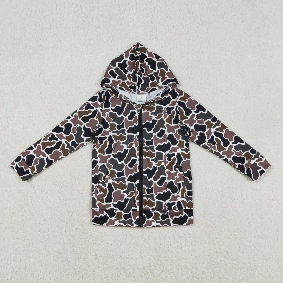 Sibling baby boys girls clothes camouflage zipper hooded long sleeve tops