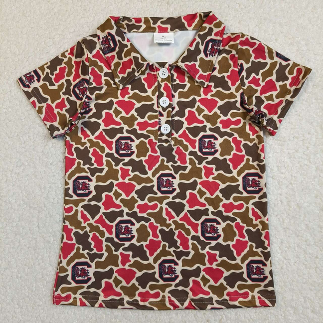 BT1697 Kids Baby Boys Short Sleeve Camo South Carolina Team Button Polo Shirts Top