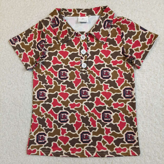 BT1697 Kids Baby Boys Short Sleeve Camo South Carolina Team Button Polo Shirts Top