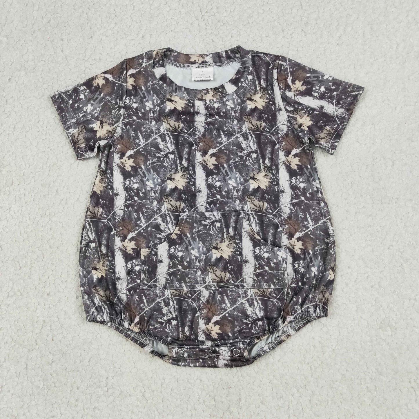 SR4059 Newborn Baby Boys Short Sleeve Southern Leaves Camo Pockets Rompers