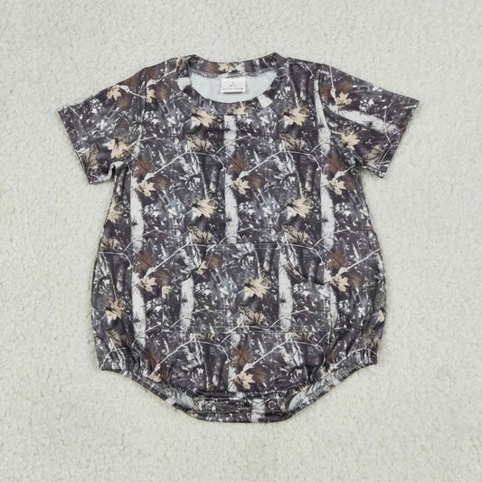 SR4059 Newborn Baby Boys Short Sleeve Southern Leaves Camo Pockets Rompers