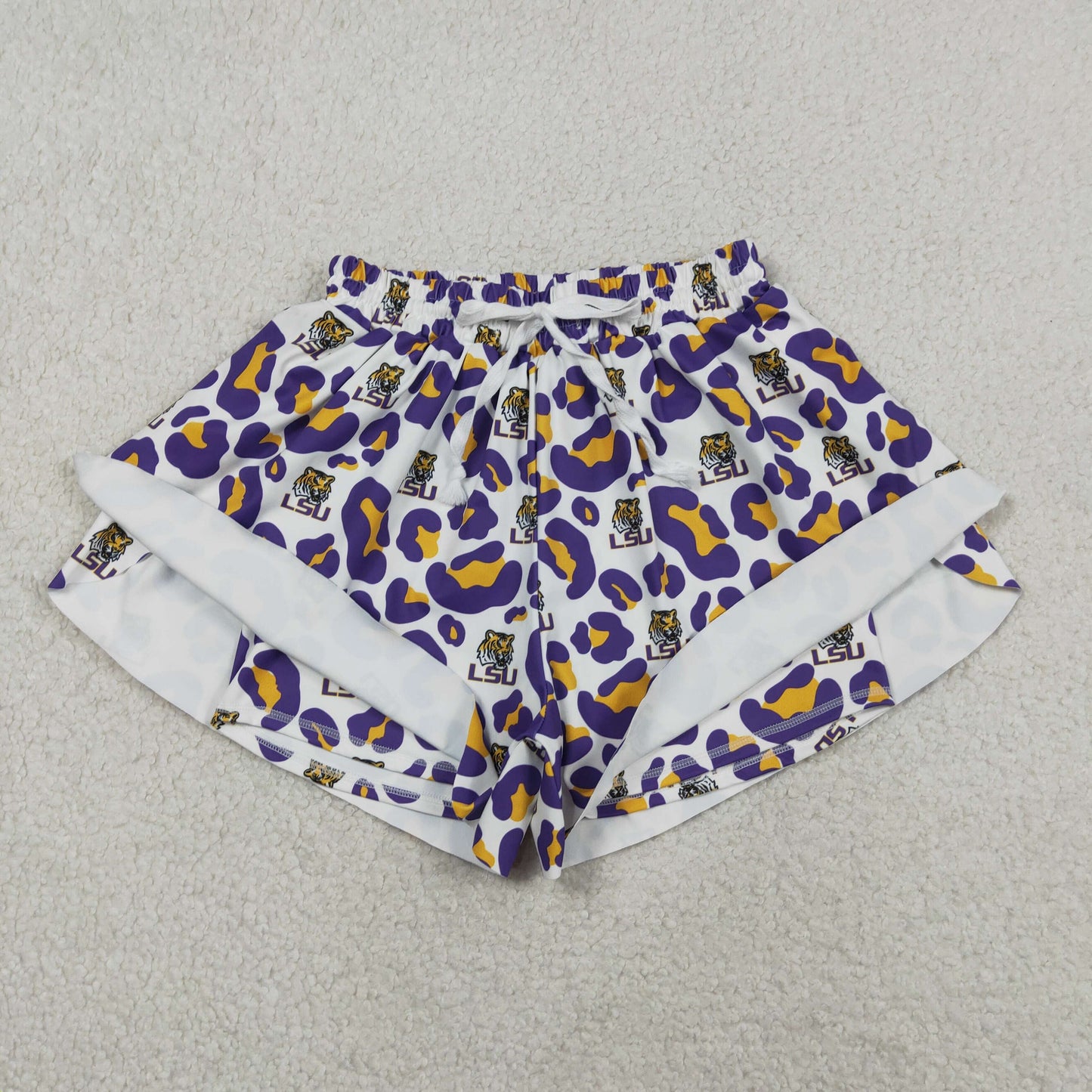 SS0811 Adult Women Leopard LSU Tigers Team Yoga Active Butterfly Shorts Bottoms