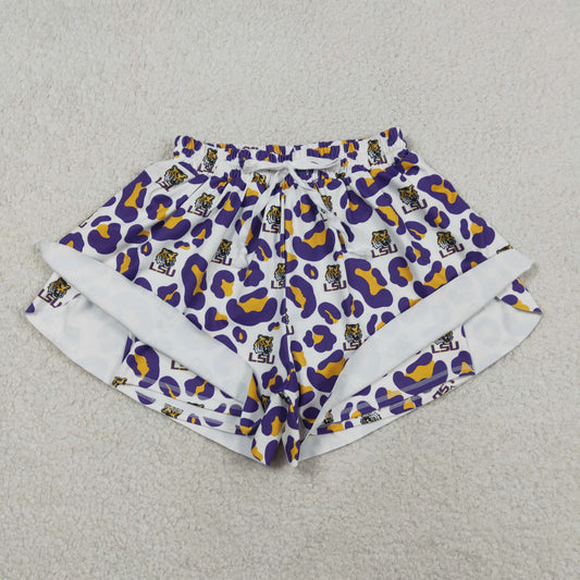 SS0811 Adult Women Leopard LSU Tigers Team Yoga Active Butterfly Shorts Bottoms