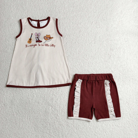 GSSO2763 Kids Baby Girls Boots Hat Guitar Tunic Back Bows Shorts Western Clothes Sets