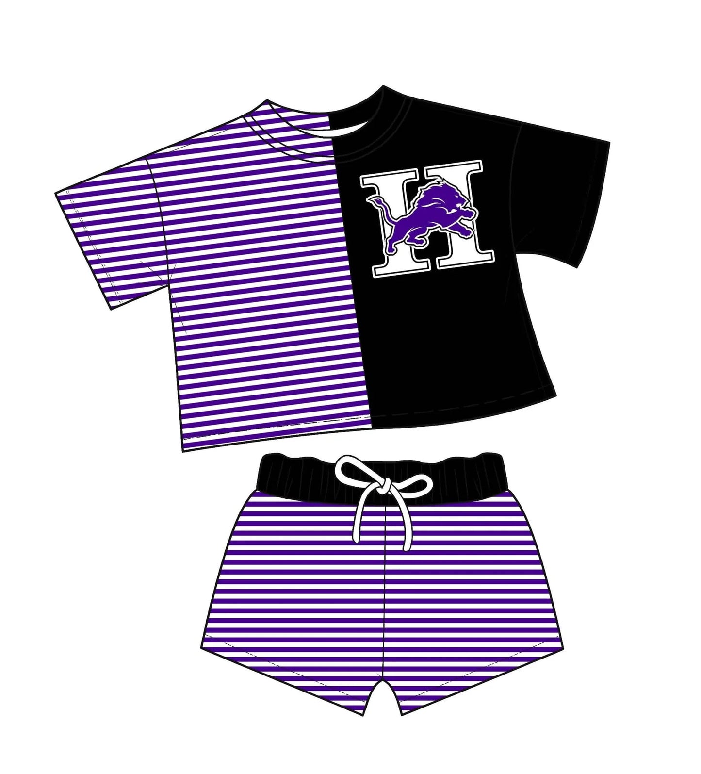 Custom Order Baby Boys Short Sleeve Lion Top Stripe Shorts Team Clothes Sets