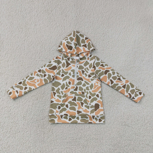 BT1853 Kids Baby Boys Long Sleeve Southern Green Yellow Camo Zip Pocket Hoodies Top