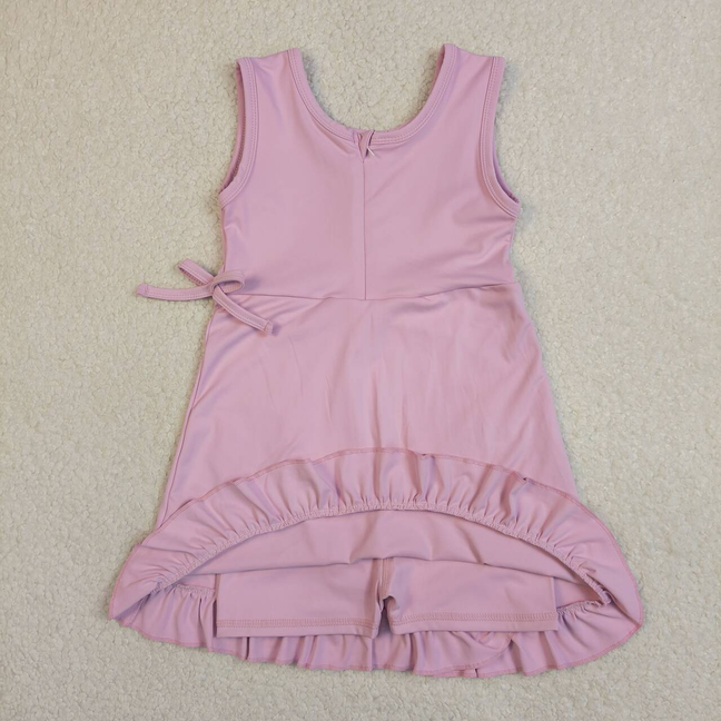 GSD3034 Kids Baby Girls Pink Sleeveless Yoga Active Shorts Ruffle Knee Length Dresses