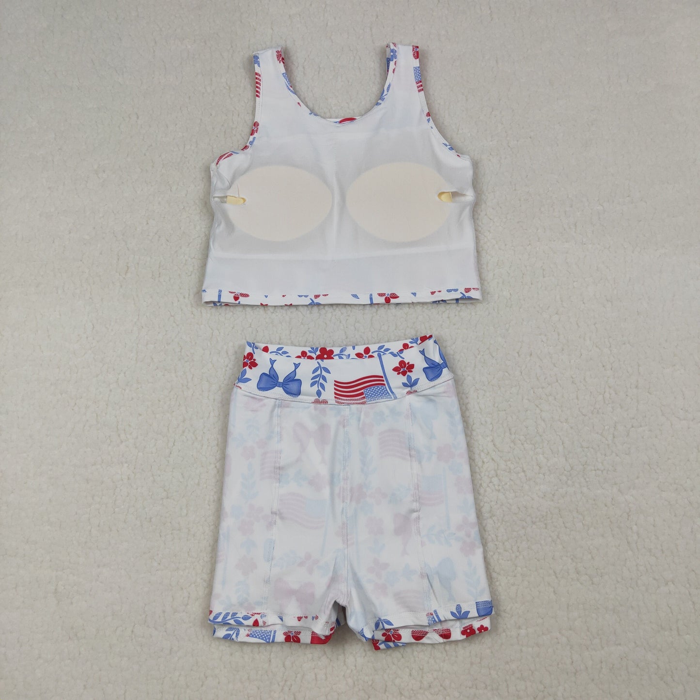 GSD3499 Kids Baby Girl Flower Flags Vests Skirt Short 4th of July Yoga Active Clothes Sets