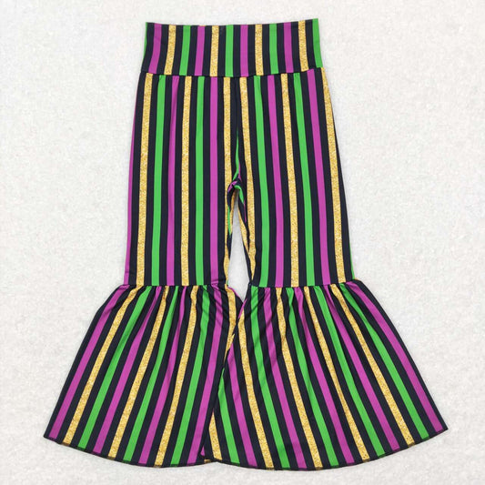 P0405 Purple, green, black and gold striped pants