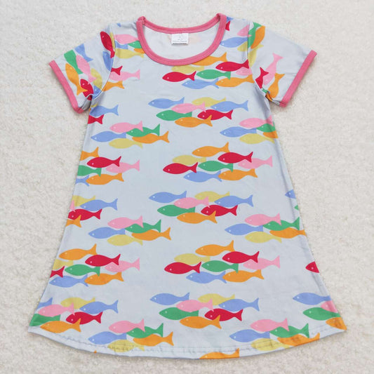 GSD0813 Color fish powder blue short-sleeved dress