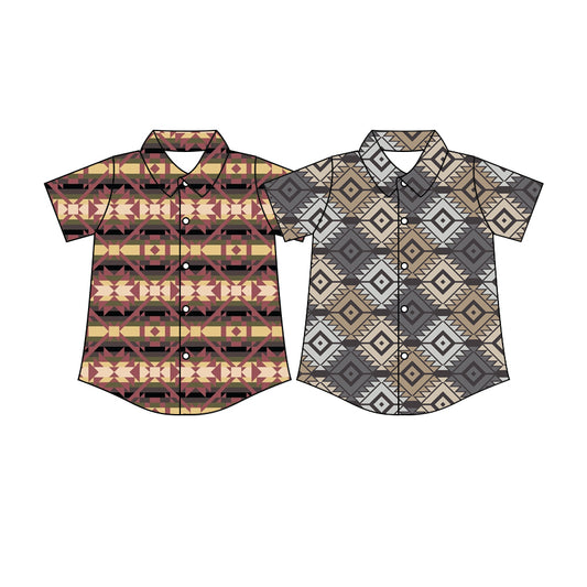 26.1.2 Custom MOQ:3 or 5 pcs each design milk silk Sibling baby boy clothes geometric button short sleeve tops 2