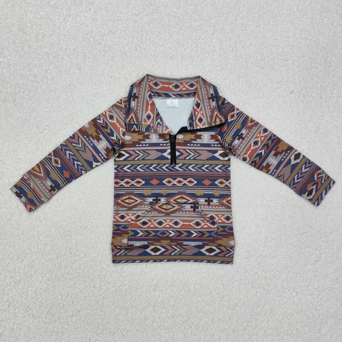 10.31 Sibling Baby Boys Western Aztec Long Sleeves Zipper Pullover Tops
