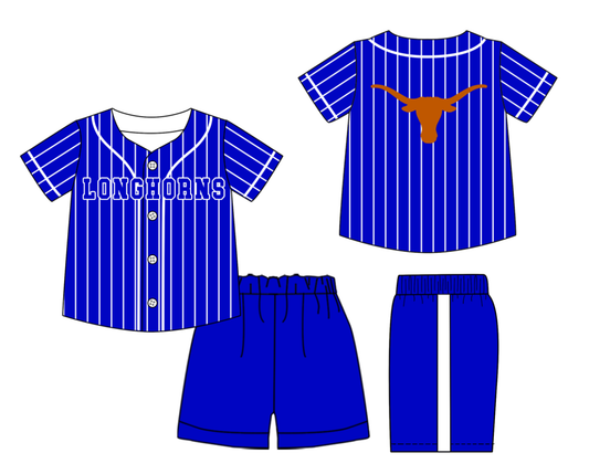 Custom Milk Silk Order MOQ:3 or 5 pcs Each Design Team State Kids Summer Blue Short Sleeve Shorts Sets-26.1.20