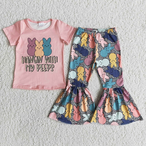 Sibling Baby Girls Easter Shirt Bell Pants Outfits Clothes Ses