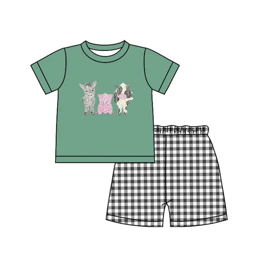 12.29 MOQ：5pcs BSSO1812 pre-order baby boy clothes farm animal print toddler boy summer outfit