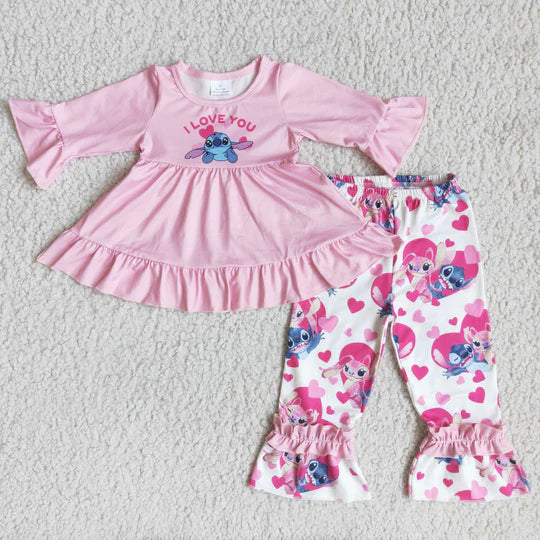 RTS NO MOQ（In Stock) baby girl clothes heart cartoon girl winter outfit-promotion