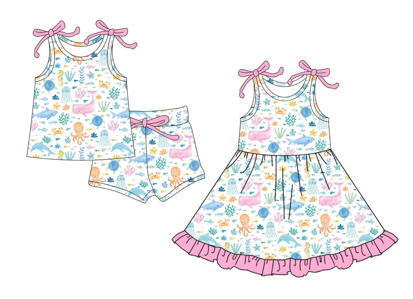 26.1.10 Custom MOQ:3 or 5 pcs each design milk silk Sibling baby girl clothes short sleeve shorts sets and dress