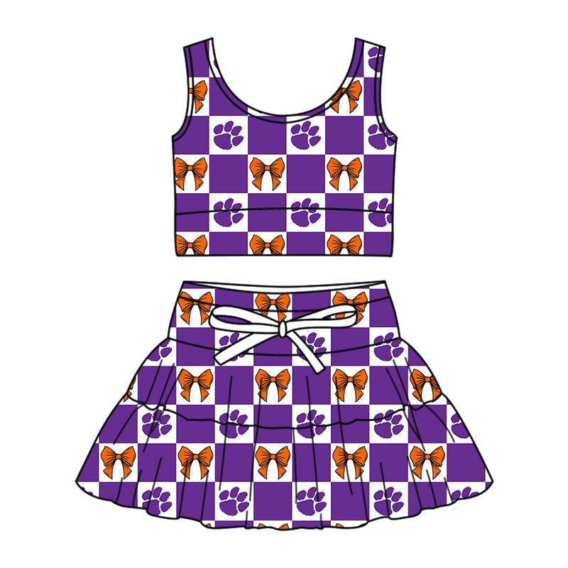 Custom Milk Silk Order MOQ:3 or 5 pcs Each Design Team State Girl Summer Bow Purple Sleeveless Skirts Sets 3 and dress and shorts-26.1.23