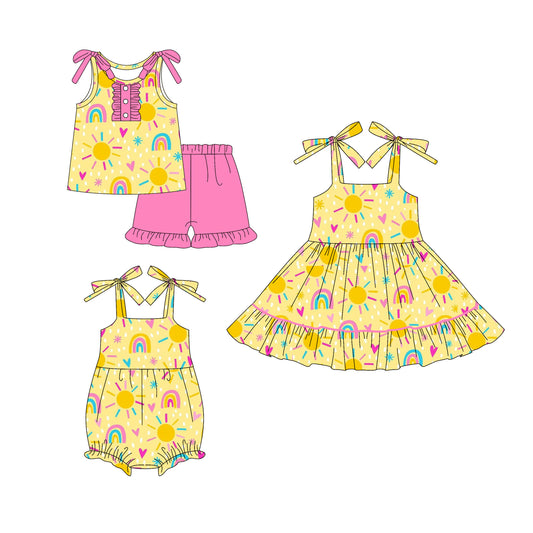 26.1.17 Custom (Moq 3 or 5) Sibling Baby Girl rainbow Short Sleeve Shorts Sets Kids Dress Romper