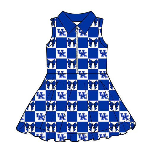 Custom Milk Silk Order MOQ:3 or 5 pcs Each Design Team State Girl Summer Bow Blue Sleeveless Dress-26.1.19
