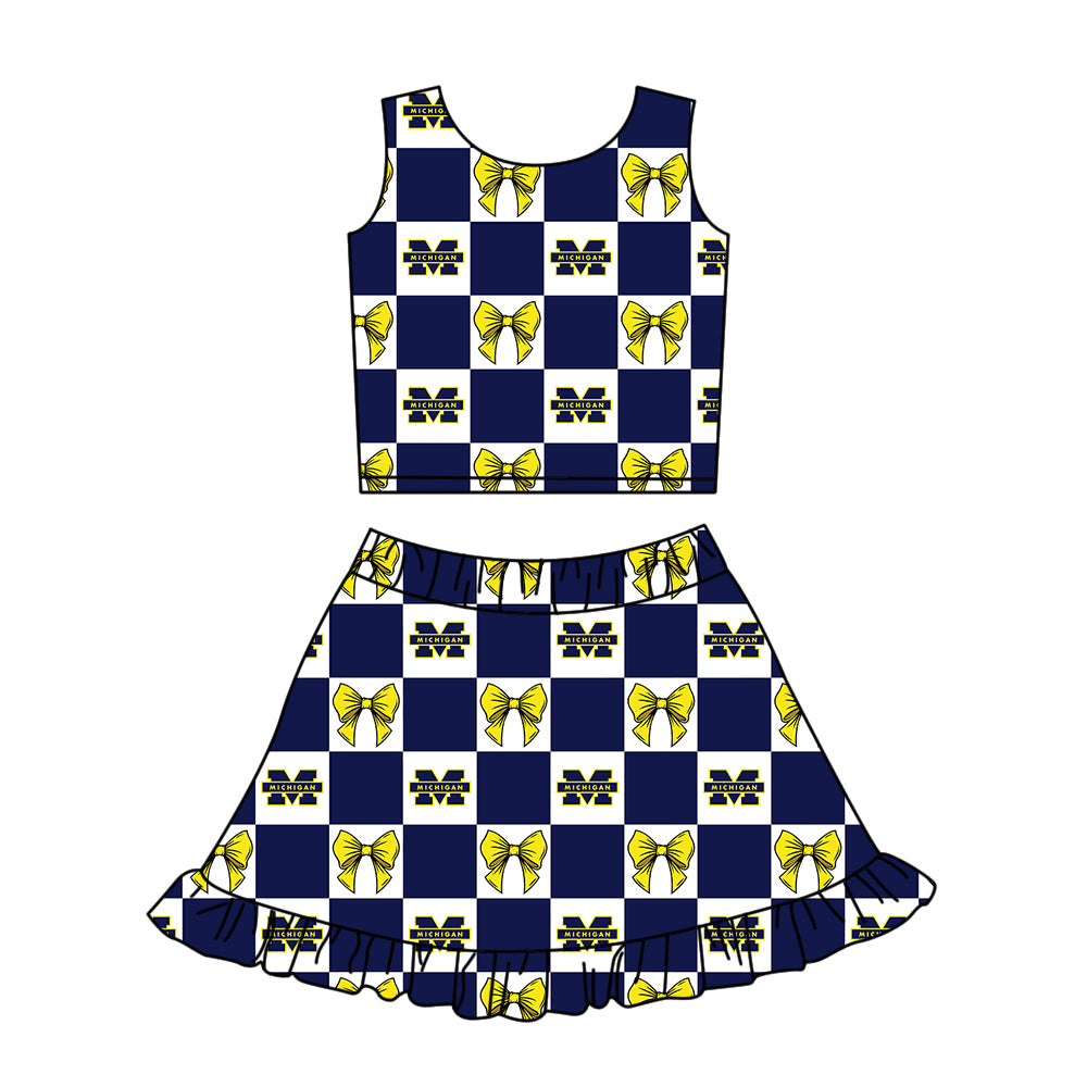 Custom Milk Silk Order MOQ:3 or 5 pcs Each Design Team State Girl Summer Bow Sleeveless Skirts Sets 3 and dress and shorts-26.1.22