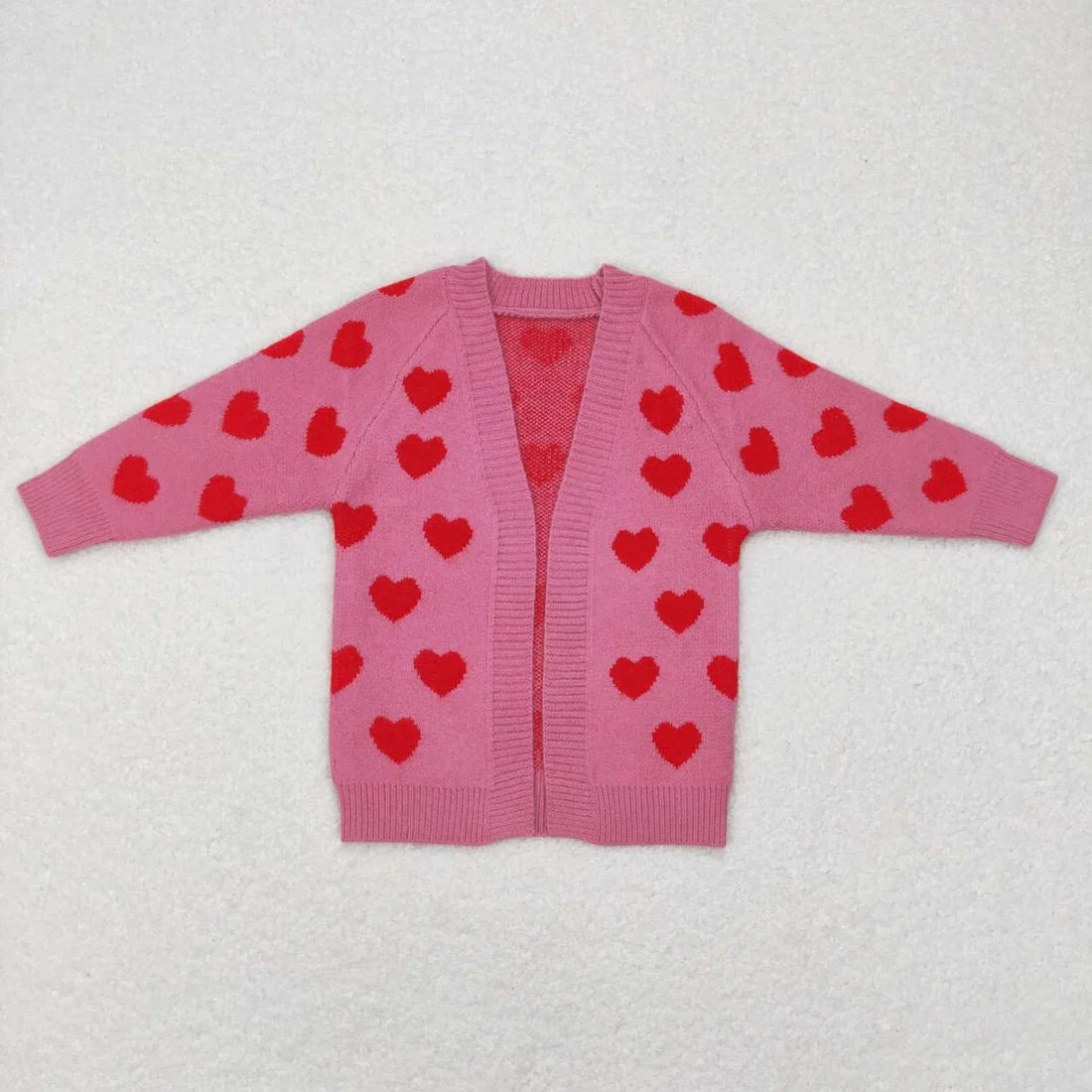 GT0372 Red Heart Rose Pink Pocket Long Sleeve Sweater Cardigan Valentine's Day