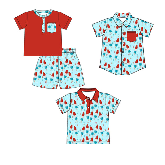 26.1.13 Custom MOQ:3 or 5 pcs each design milk silk Sibling baby boy clothes short sleeve shorts sets and tops 2