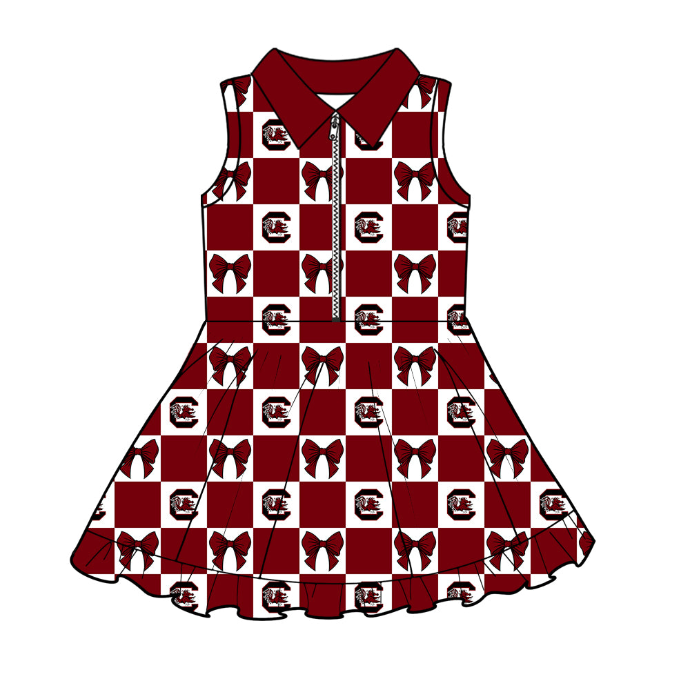 Custom Milk Silk Order MOQ:3 or 5 pcs Each Design Team State Girl Summer Bow Dark red Sleeveless Skirts Sets 3 and dress and shorts-26.1.20