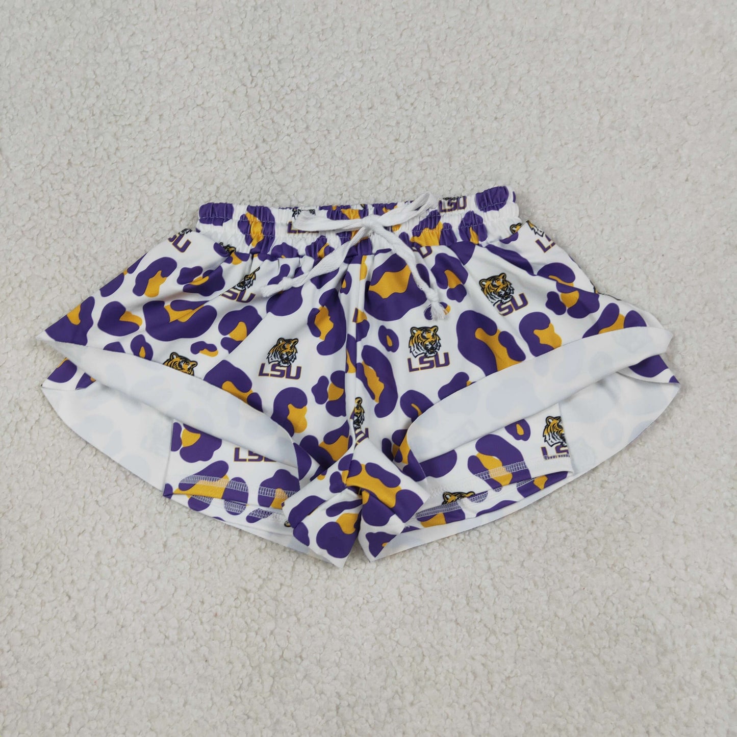 SS0821 Kids Baby Girls Purple Leopard LSU Tigers Yoga Active Team Butterfly Shorts Bottom