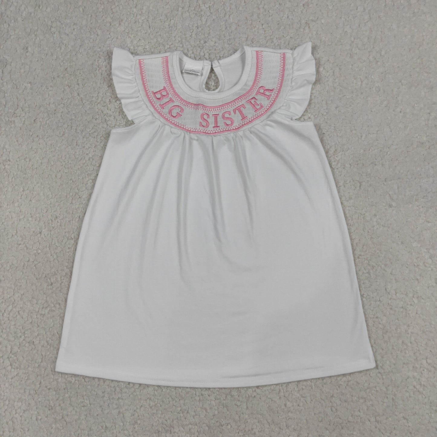 GSD3154 Kids Smocked Big Sister Baby Girls Flutter Sleeve Knee Length Dresses