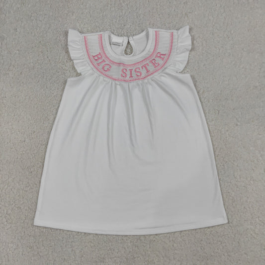 GSD3154 Kids Smocked Big Sister Baby Girls Flutter Sleeve Knee Length Dresses