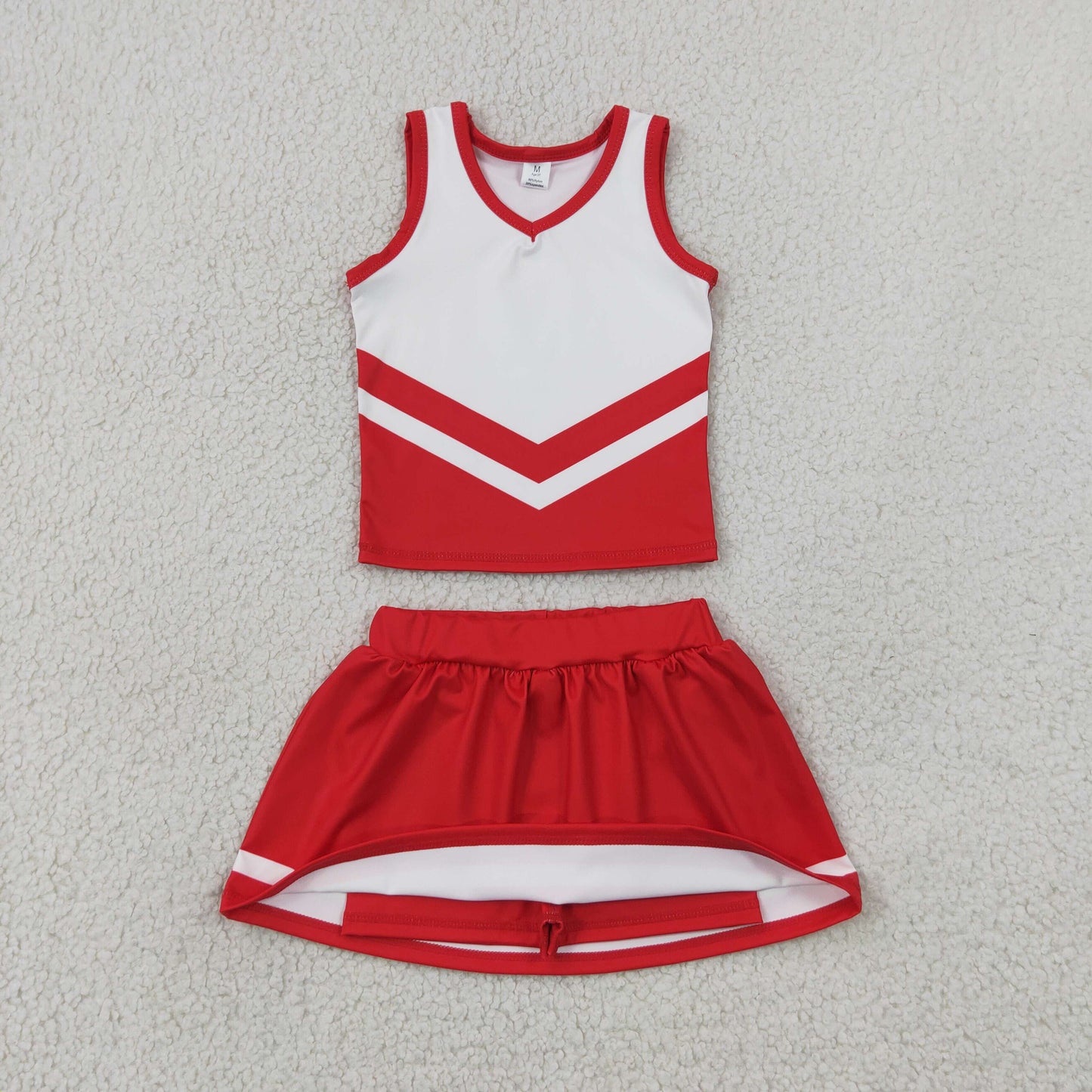 GSD4198 Kids Baby Girls Red White Stripe Vest Skirt Shorts Team Yoga Active Clothes Sets