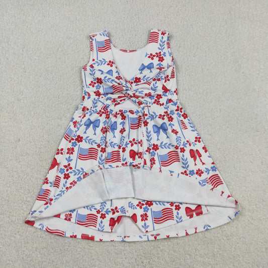 GSD3500 Kids Baby Girl Flower Flags 4th of July Yoga Active Shorts Knee Length Dress