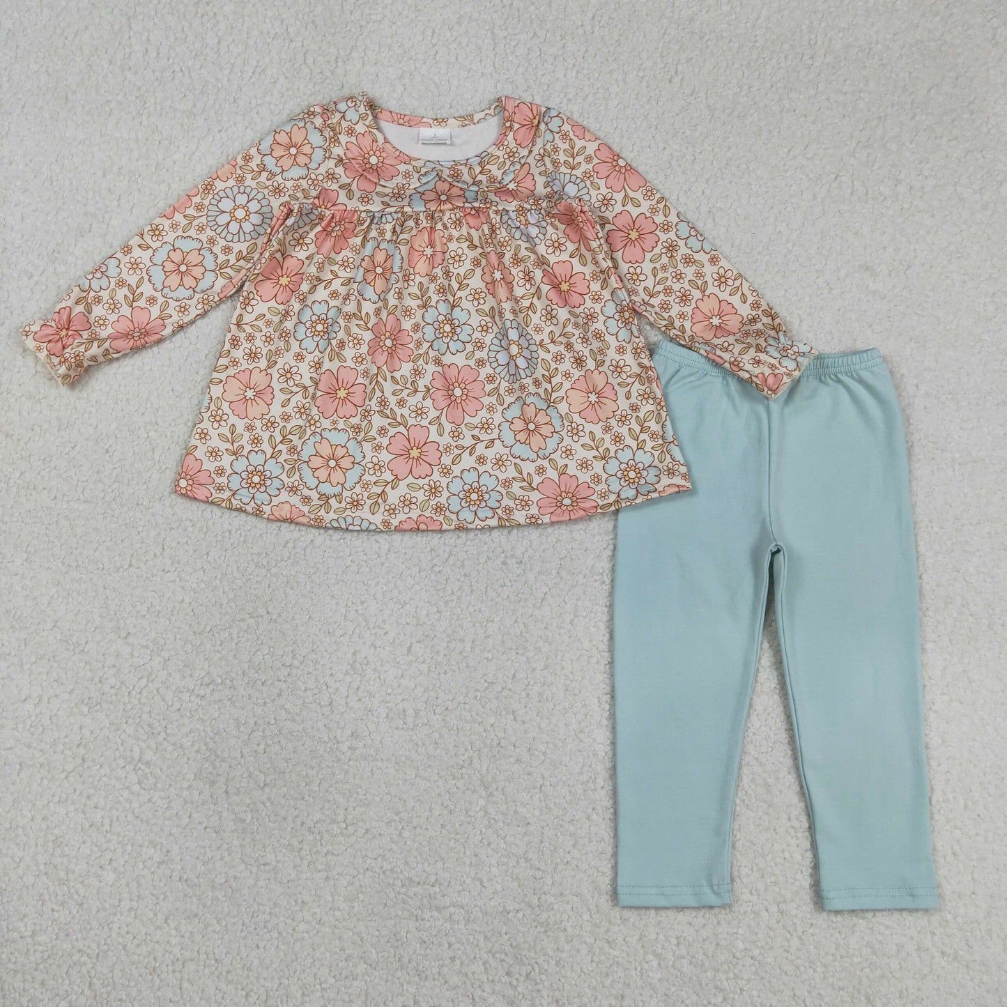 GLP1195 Kids Baby Girl Fall Flowers Tunic Legging Pants Clothes Sets