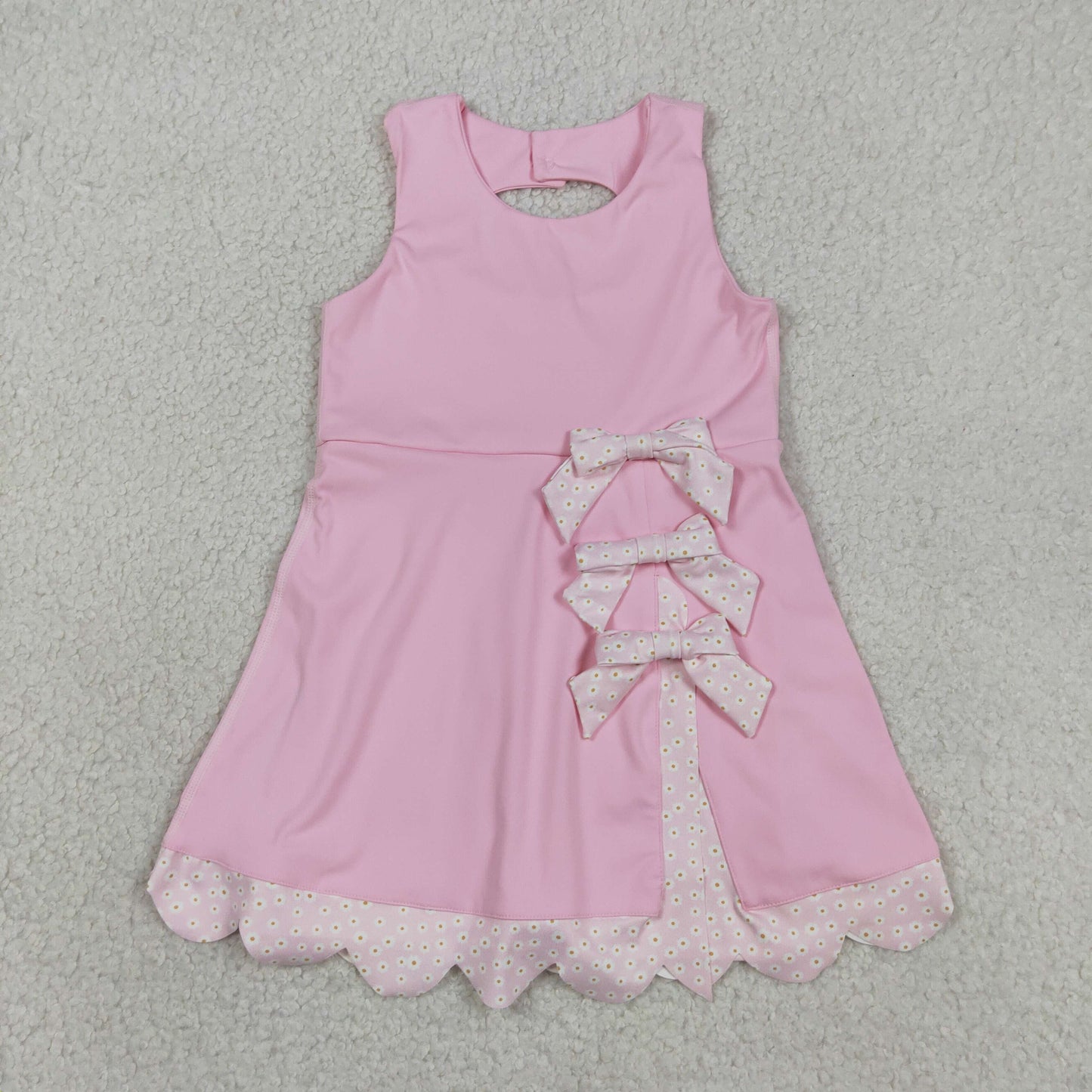 GSD3315 Kids Baby Girls Pink Sleeveless Bows Yoga Ruffle Shorts Knee Length Dresses