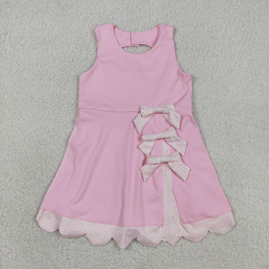 GSD3315 Kids Baby Girls Pink Sleeveless Bows Yoga Ruffle Shorts Knee Length Dresses