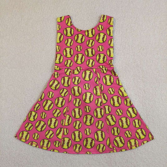GSD3800 Kids Baby Girls Sleeveless Softballs Team Yoga Active Shorts Knee Length Dress