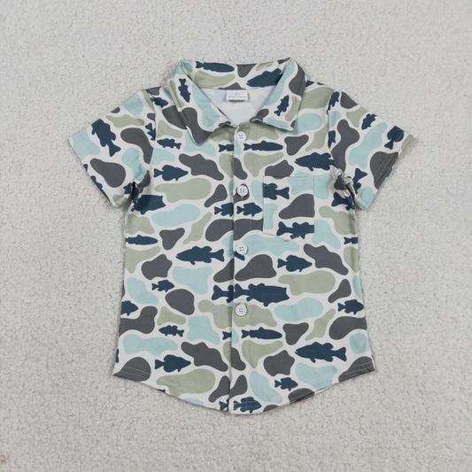 BT1787 Kids Baby Boys Southern Camo Fishes Hunting Button Pocket Shirts Top