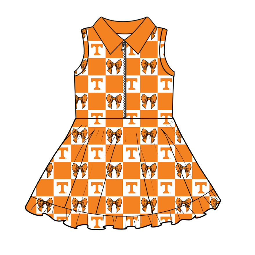 Custom Milk Silk Order MOQ:3 or 5 pcs Each Design Team State Girl Summer Bow Orange Sleeveless Dress