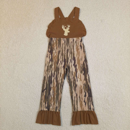 SR4047 Kids Embroidery Deer Baby Girls Strap Southern Olive Wood Camo Hunting Jumpsuits