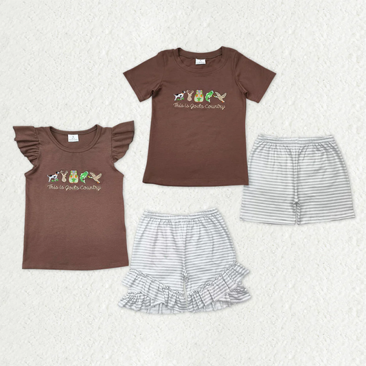 Sibling Baby Boys girls Long Sleeve embroidery duck short sleeve Shorts Clothes Sets