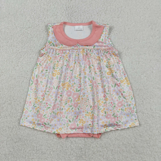 RTS NO MOQ(In Stock) SR3628 Floral Flower and Leaf Peter Pan Collar Sleeveless Vest Bodysuit