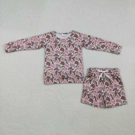 GLS0091 Kids Baby Girl Long Sleeve Southern Camo Top Pockets Shorts Clothes Sets