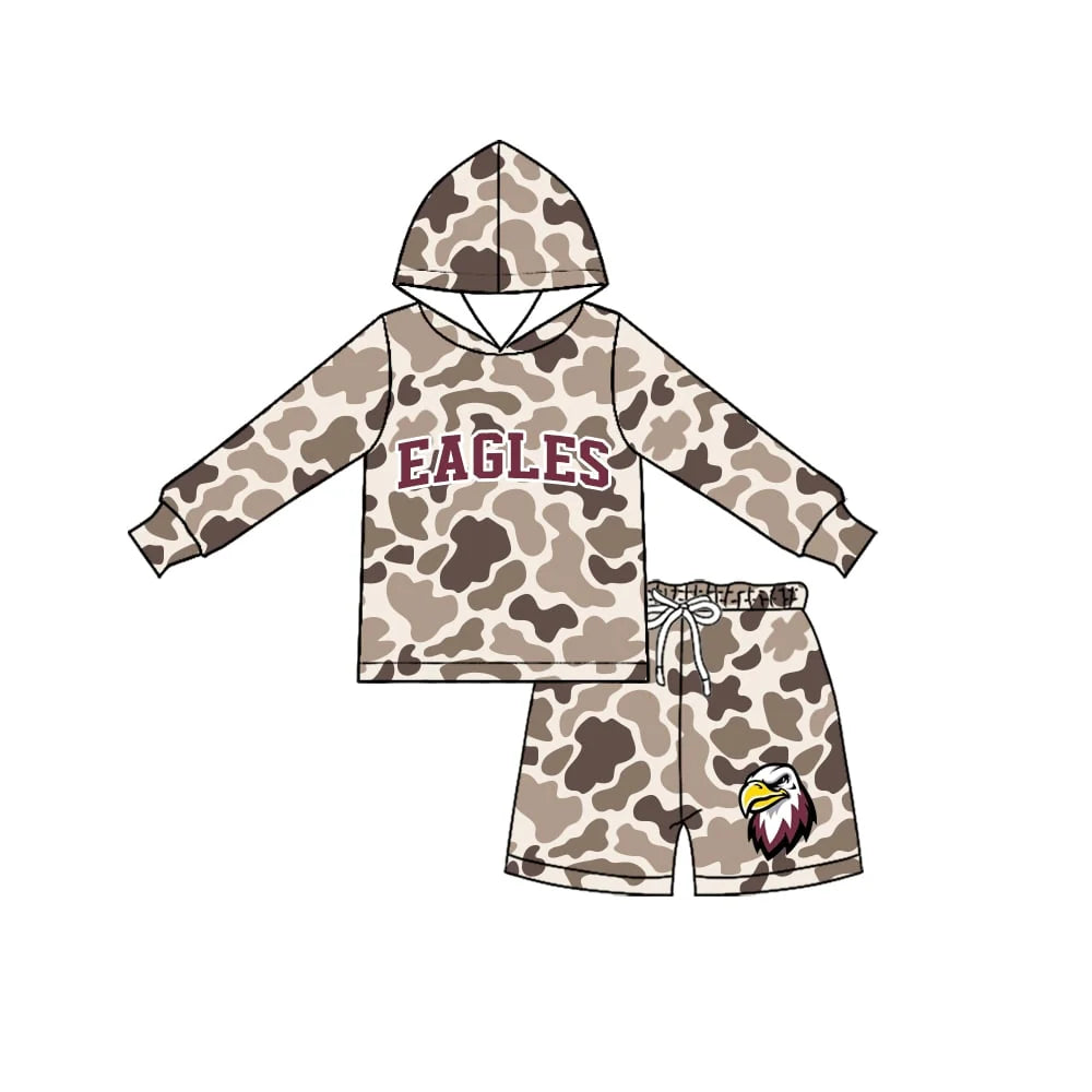Custom Order Baby Boys Long Sleeves Khaki Eagles Hoodies Shorts Sets