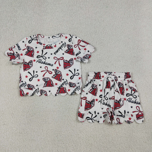 GSSO3253 Kids Baby Girls Star Bows A Elephants Top Scallop Shorts Team Clothes Sets