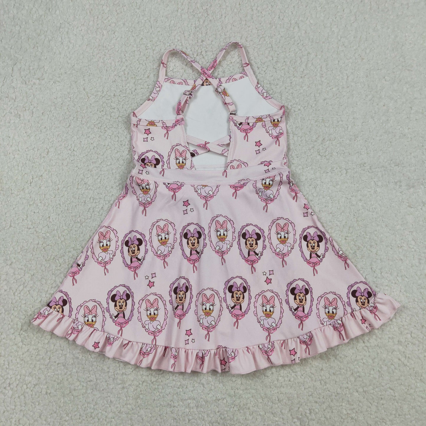 GSD3915 Kids Baby Girls Strap Cartoon Mouse Ducks Yoga Active Knee Length Dresses