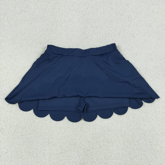 GLK0236 Kids Baby Girls Navy Pockets Yoga Active Scallop Skirt Shorts Bottom
