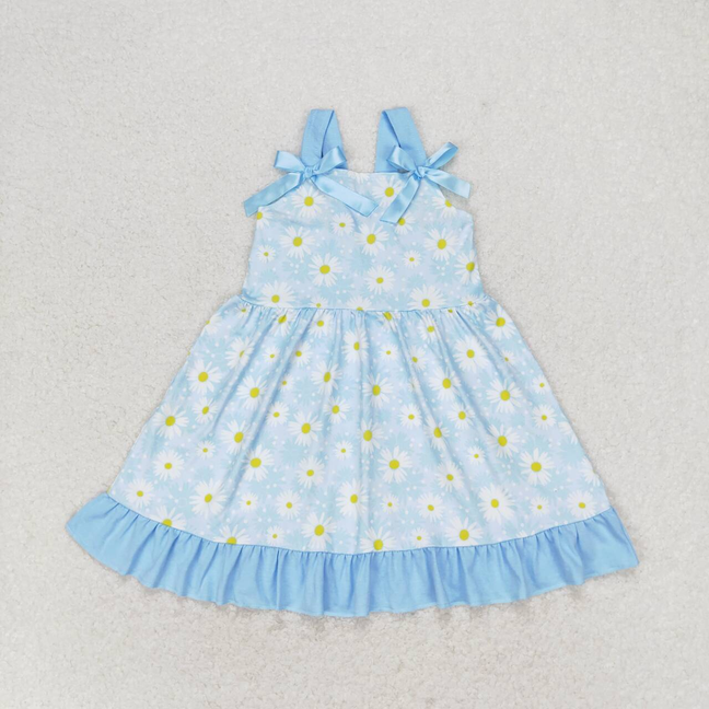 GSD1066 small daisy flower blue lace bow sleeveless dress