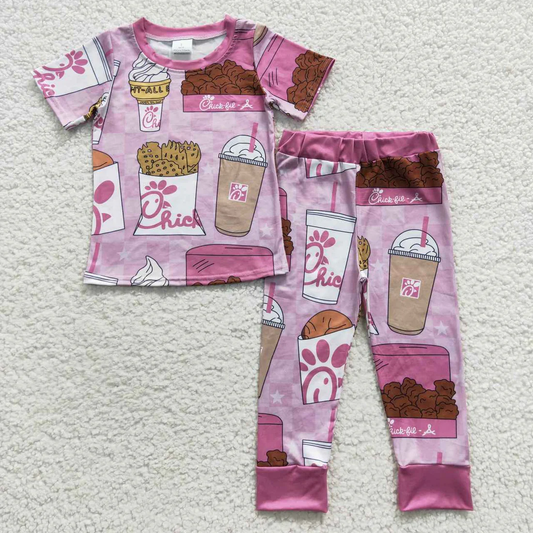 RTS NO MOQ(In Stock) GSPO0696 chick-A Pink Short-Sleeve T-Shirt and Pants Set